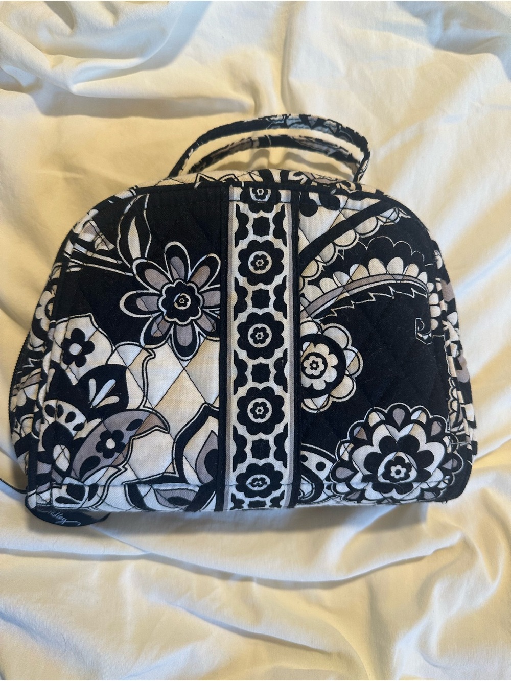 Vera Bradley Quilted Black & White Floral Travel Jewelry Bag
